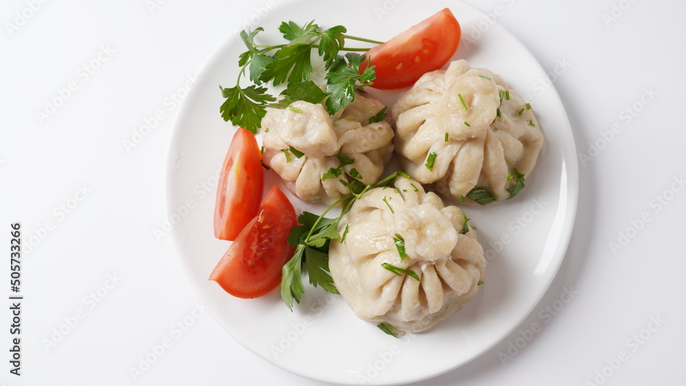 Φωτογραφία Georgian dumplings Khinkali with meat and red pepper, Traditional National Georgian cuisine