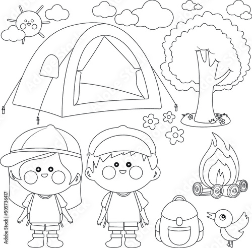 Summer camping coloring page 