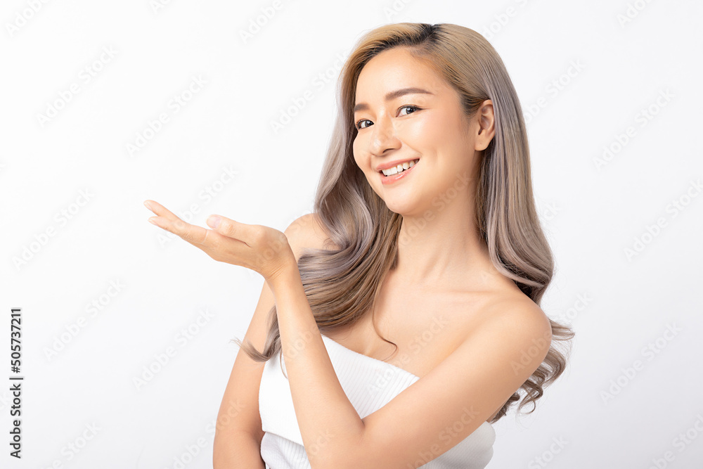 Happy beautiful young asian woman clean fresh bare skin concept. Asian girl beauty face skincare and health wellness, Facial treatment, Perfect skin, Natural make up. Isolated on white background. Happy beautiful young asian woman clean fresh bare skin concept. Asian girl beauty face skincare and health wellness, Facial treatment, Perfect skin, Natural make up. Isolated on white background.