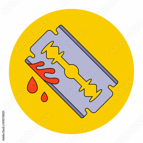 unsuccessful face shaving. suicide attempt with a bloody wound. Flat vector illustration