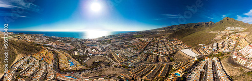 Fototapeta Naklejka Na Ścianę i Meble -  Aerial view with Las Americas beach at Costa Adeje, Tenerife, Canary