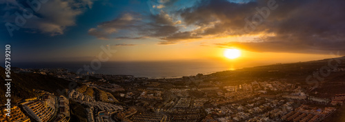 Aerial view with Las Americas beach at Costa Adeje, Tenerife, Canary