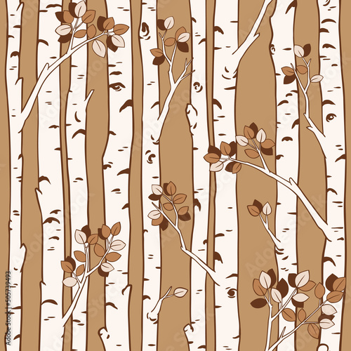 Seamless vector pattern with autumn birch trees. Perfect for textile  wallpaper or print design.