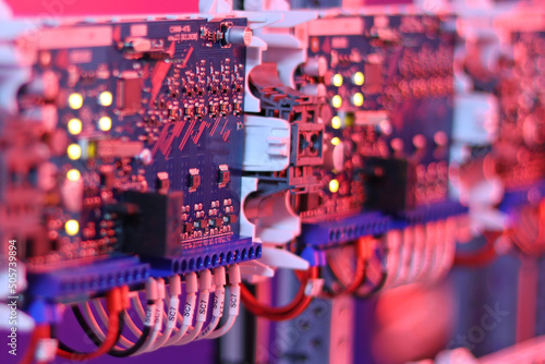 Electronic control board with green LED turned on close-up.