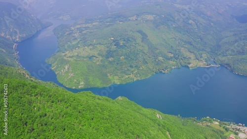 Amazing aerial view of national park Tara, Zaovine and Perucac lake and canyon of Drina river in Serbia. photo