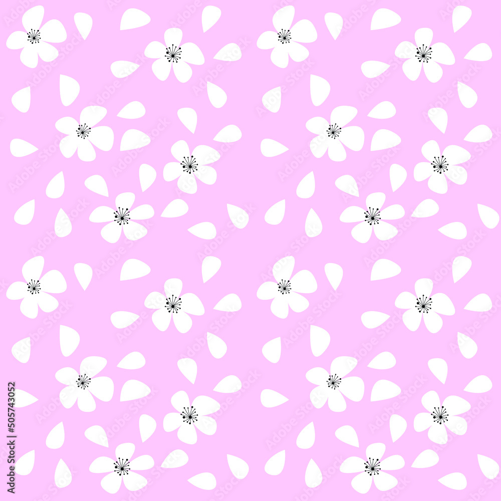Seamless pattern of sakura flower on a pale pink background. Elegant naive spring floral design element for invitation, postcard, poster, congratulations, wedding. Vector seamless pattern Seamless pattern of sakura flower on a pale pink background. Elegant naive spring floral design element for invitation, postcard, poster, congratulations, wedding. Vector seamless pattern