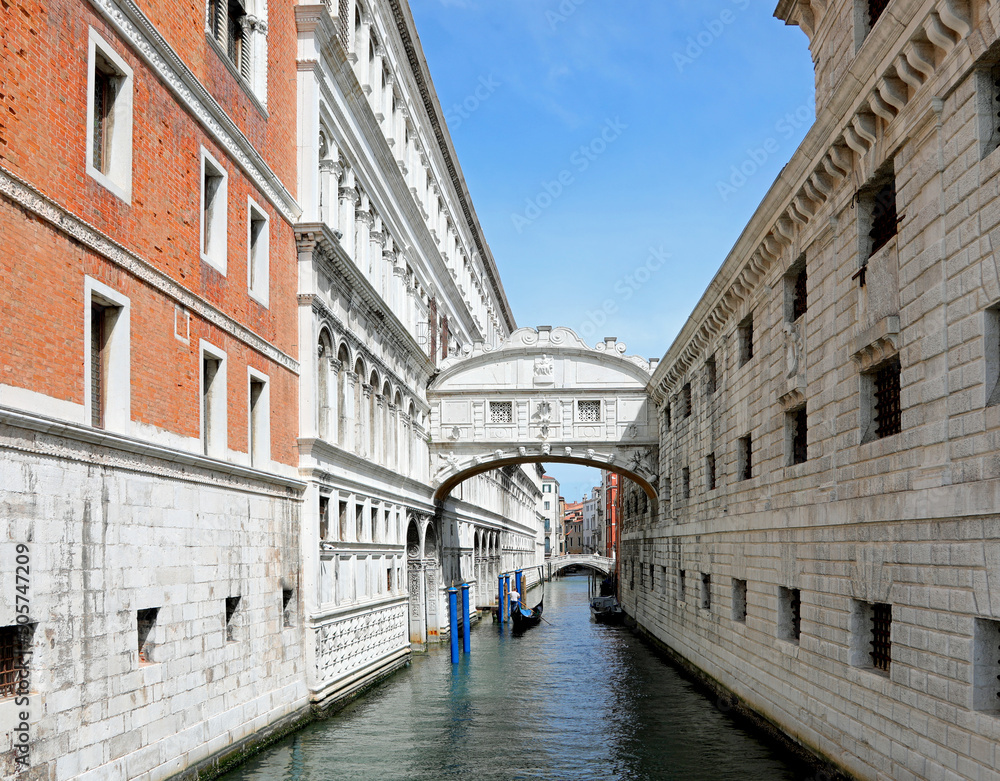 VENICE ITALY Beautiful view of the bridge of sighs called PONTE DEI SOSPIRI in Italian Language with the canal without many boats among the Venetian palaces