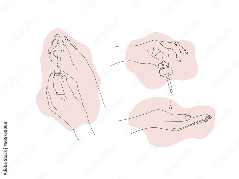 Ταπετσαρία Set of female hands with pipette of moisturizing serum isolated on white background