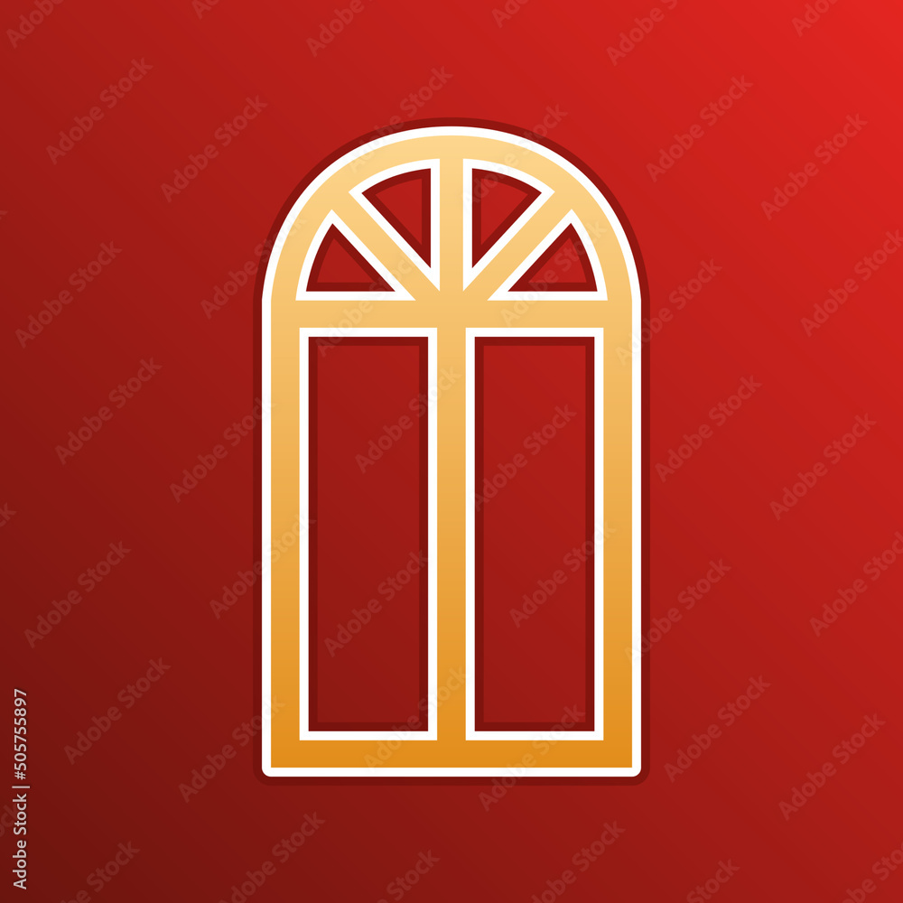 Window simple sign. Golden gradient Icon with contours on redish Background. Illustration. Window simple sign. Golden gradient Icon with contours on redish Background. Illustration.