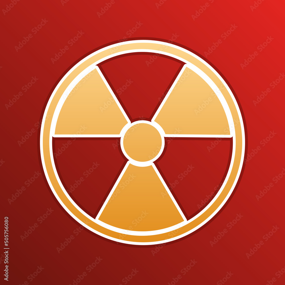 Radiation Round sign. Golden gradient Icon with contours on redish Background. Illustration. Radiation Round sign. Golden gradient Icon with contours on redish Background. Illustration.