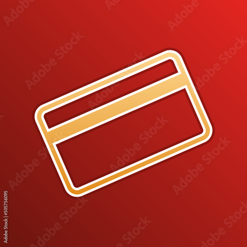 Credit card symbol for download. Golden gradient Icon with contours on redish Background. Illustration.