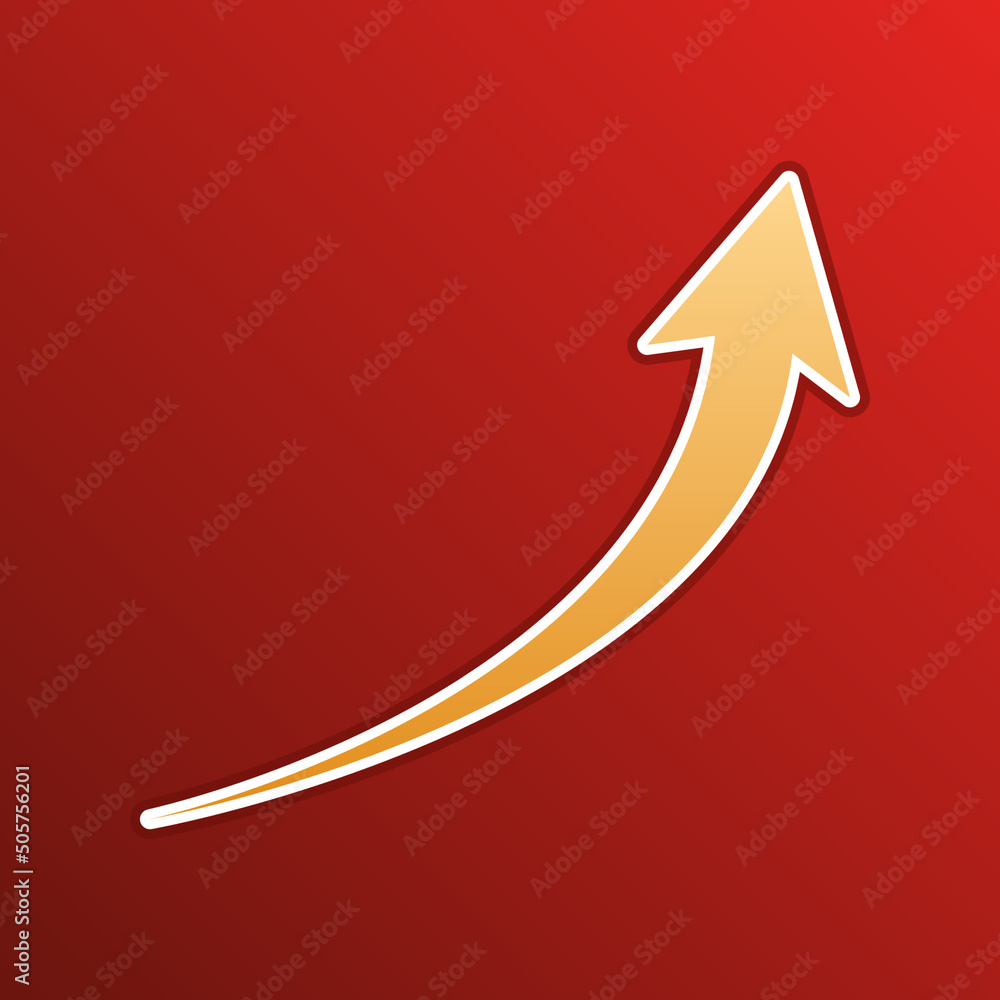 Growing arrow sign. Golden gradient Icon with contours on redish Background. Illustration. Growing arrow sign. Golden gradient Icon with contours on redish Background. Illustration.