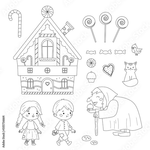 Fotografie Hansel and Gretel coloring page for children