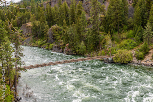 Swinging Bridge Over the Spokane River at Riverside State Park, Nine Mile Falls, Washington.