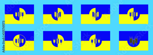 Wheat icons set. Vector illustration. Design in the style of yin yang in the colors of the flag of Ukraine.
