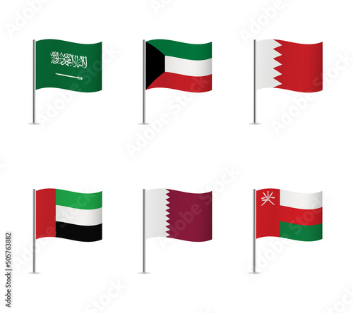 Fotografija Gulf Cooperation Council Countries flags on white background