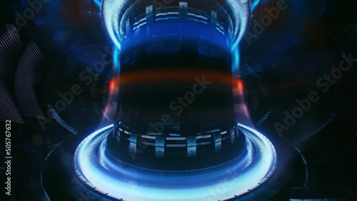 Nuclear Tokamak reactor. Idle and during nuclear fusion reaction. photo