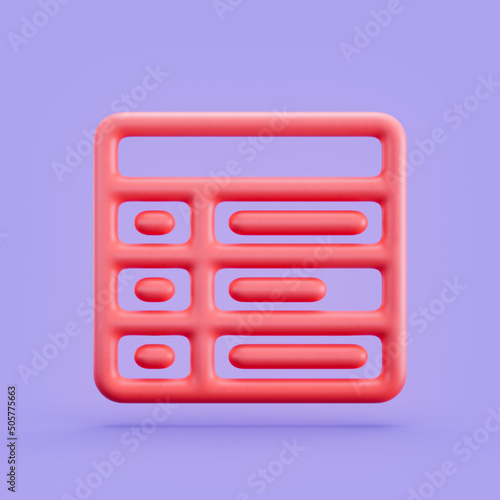 Gamling 3d icon row table. Single color front view outline icon, 3d rendering photo