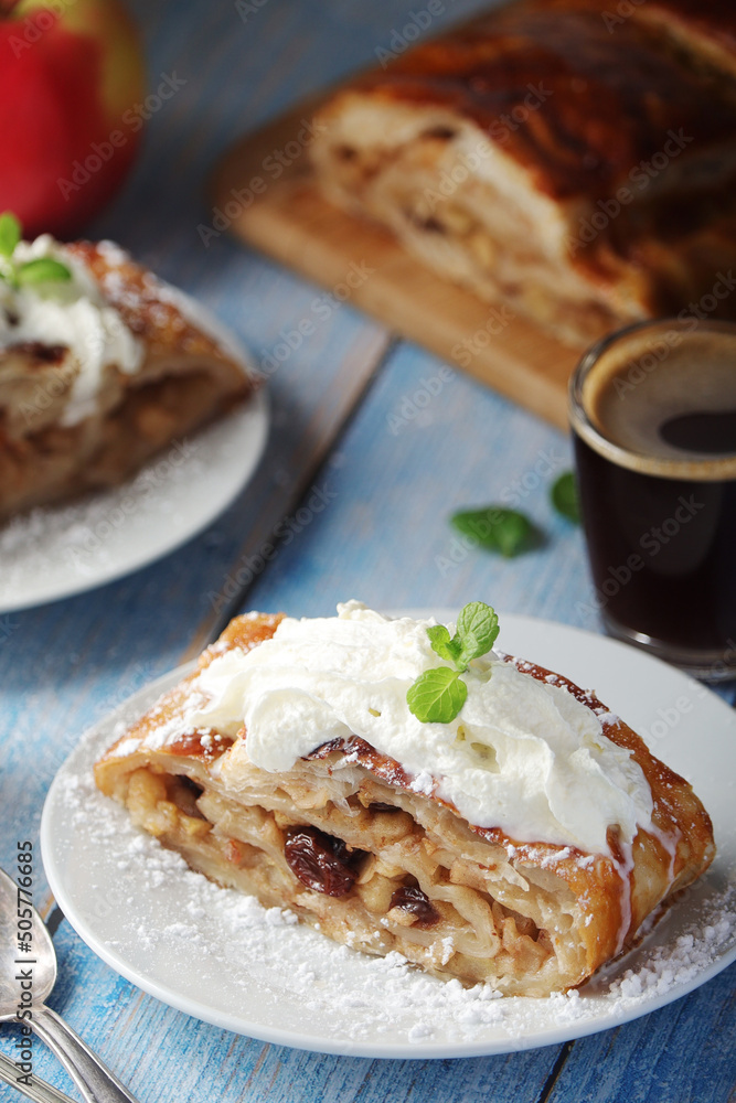 Traditional Austrian strudel with apples Traditional Austrian strudel with apples