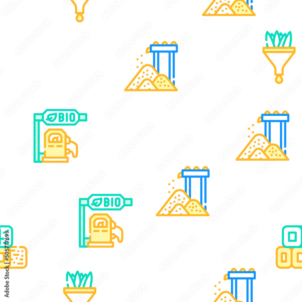 Obraz premium Biofuel Green Energy Vector Seamless Pattern Color Line Illustration