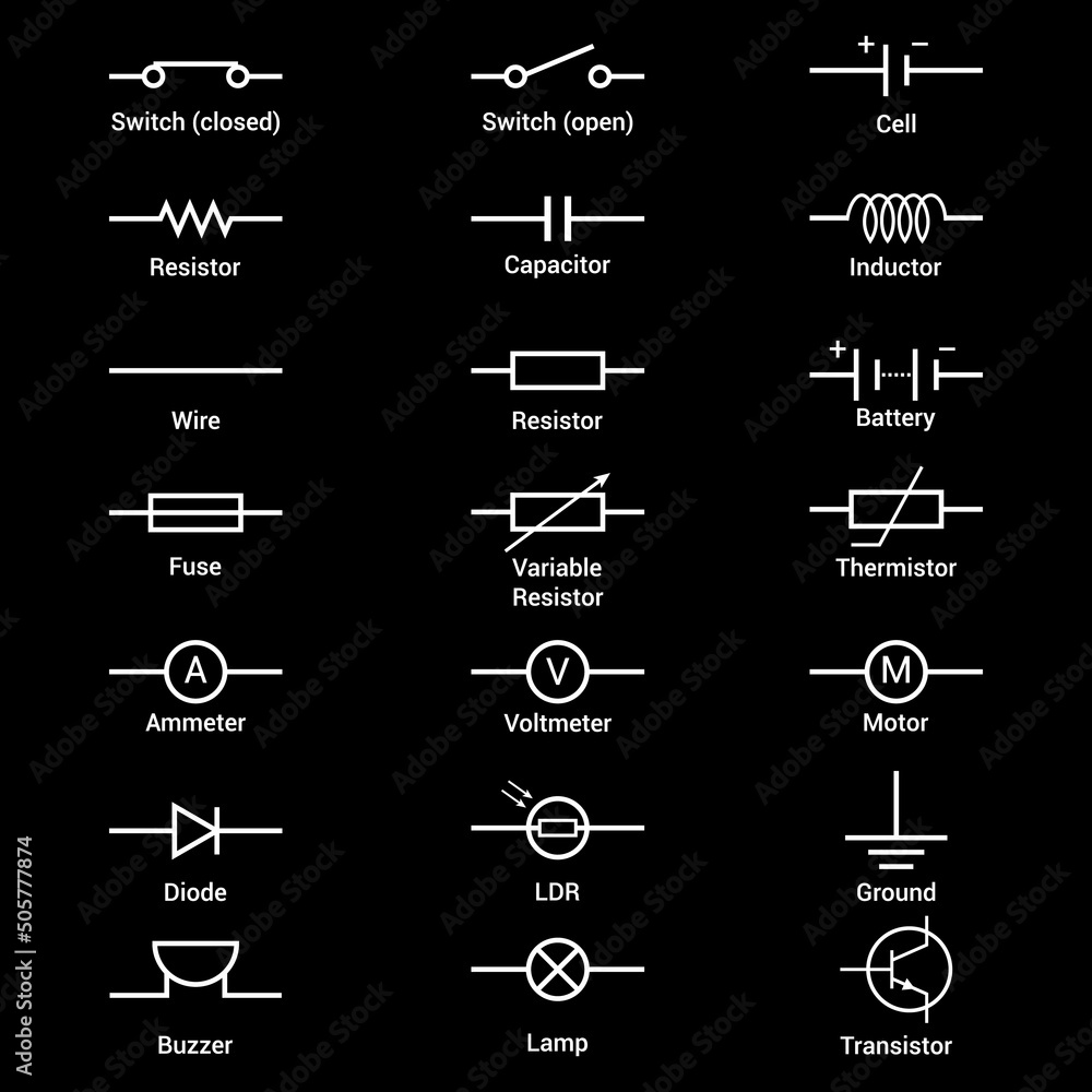 Set Of Electronic Circuit Symbols Schematic Circuit Diagrams Stock circuit-symbols-electronics-circuit-electronic-engineering