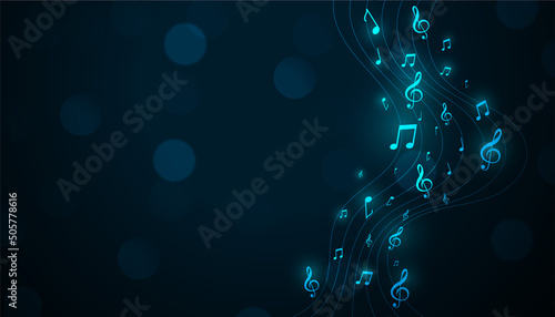 Fotografie, Obraz glowing musical pentagram background with sound notes