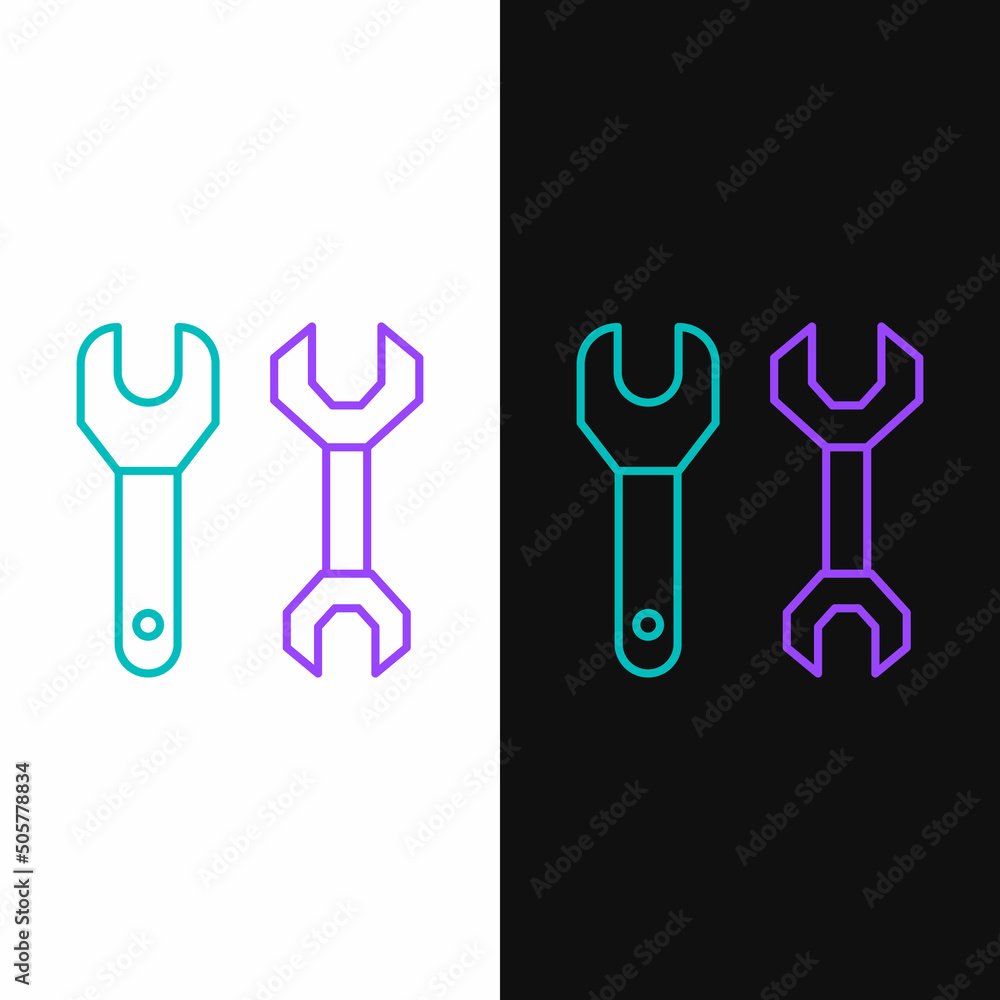 Line Wrench spanner icon isolated on white and black background. Colorful outline concept. Vector Line Wrench spanner icon isolated on white and black background. Colorful outline concept. Vector