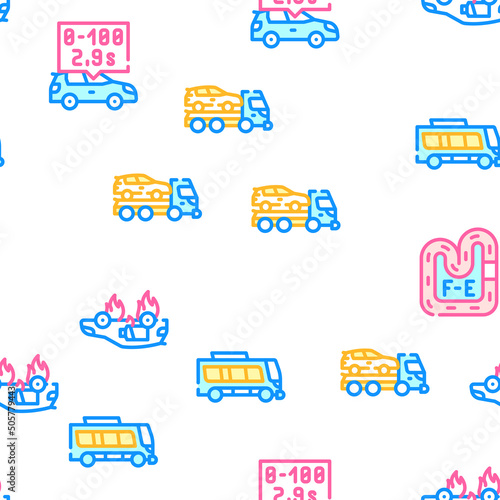 Electric Car Vehicle Vector Seamless Pattern Color Line Illustration
