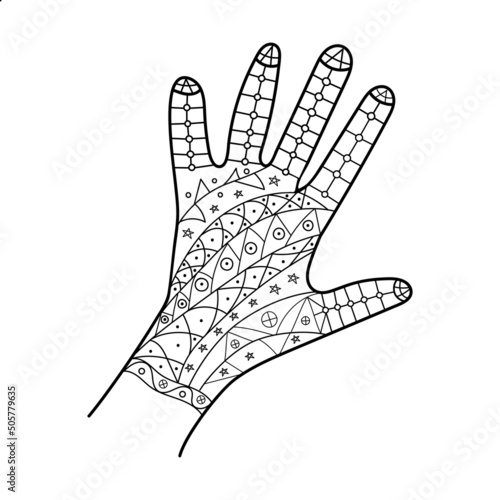 A hand with an abstract pattern in the form of a glove in the style of a doodle