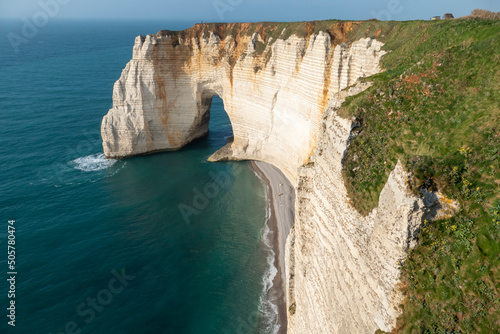 The cliff of Falaise La Manneporte in Etretat,  in the Normandy region of Northwestern France