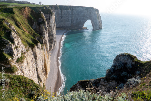 The cliff of Falaise La Manneporte in Etretat, in the Normandy region of Northwestern France