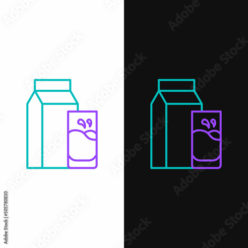 Line Paper package for kefir and glass icon isolated on white and black background. Dieting food for healthy lifestyle and probiotics fulfillment. Colorful outline concept. Vector
