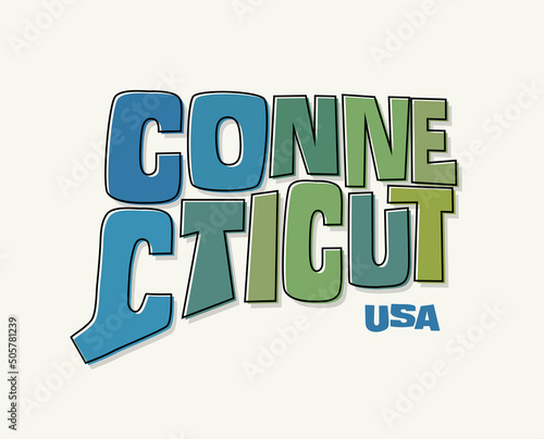 State of Connecticut with the name distorted into state shape. Pop art style vector illustration for stickers, t-shirts, posters, social media and print media.