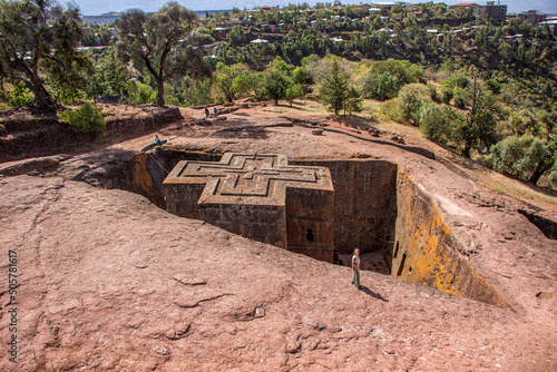 Biet Ghiorgis, Rock Hewn Orthodox Church in Lalibela in Ethiopia photo