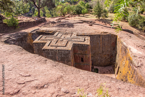 Biet Ghiorgis, Rock Hewn Orthodox Church in Lalibela in Ethiopia photo