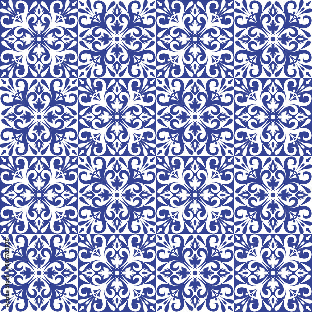 Seamless tiles background. Mosaic pattern for ceramic in dutch, portuguese, spanish, italian style.