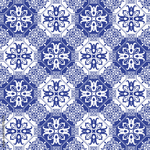 Seamless tiles background. Mosaic pattern for ceramic in dutch, portuguese, spanish, italian style.