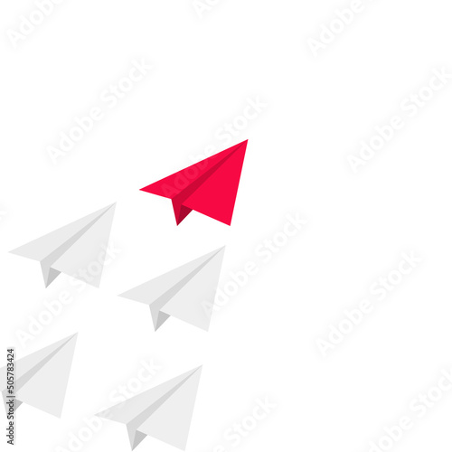 Red paper plane leadership creation idea concept. Vector red plane leader brave isometric mission lead vision illustration