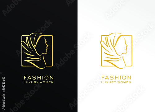 women fashion logo including hijab and islamic elements and symbols - cloth, dress, scarf brand logo