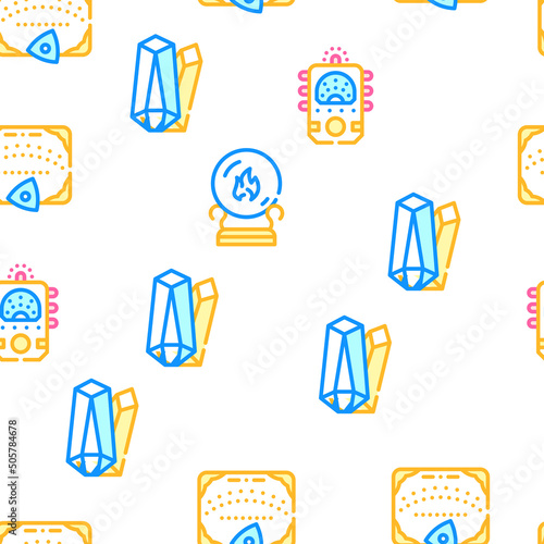 Magic Mystery Objects Vector Seamless Pattern Color Line Illustration