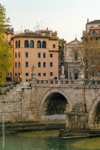 Italy, Rome, Ponte SantAngelo and townhouses
