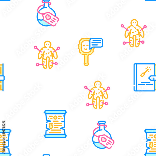 Magic Mystery Objects Vector Seamless Pattern Color Line Illustration