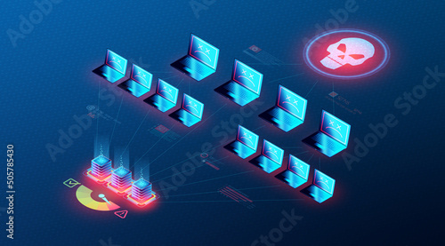 Distributed Denial-of-Service - DDoS Attack Concept - 3D Illustration photo