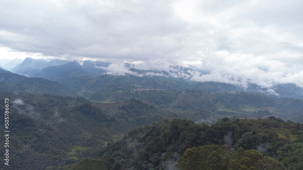 Panoramic natural landscape municipality of Salento Quindio, Colombia, views from the air, drone photography