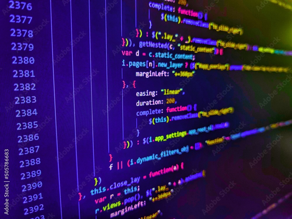 Displaying program code on computer. Digital technology on display. WWW ...