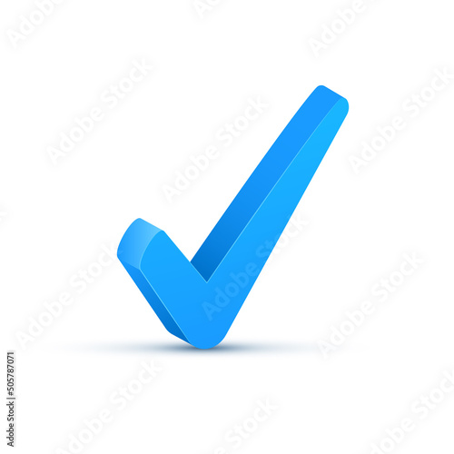 3d checkmark tick icon. Checklist success button correct agree app 3d blue icon