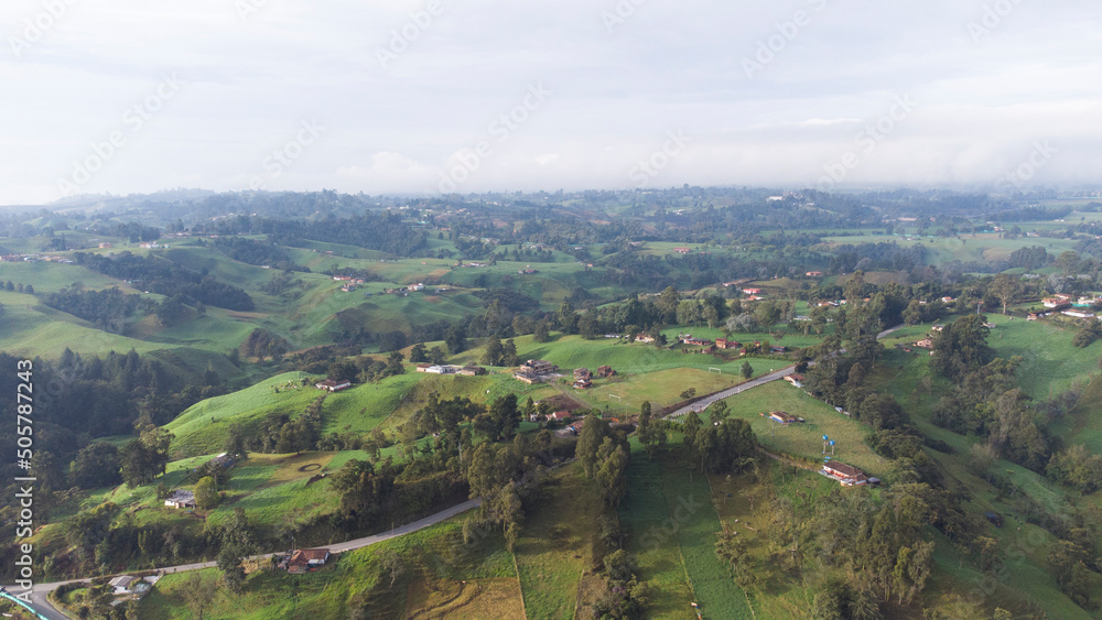 
Panoramic natural landscape municipality of San Pedrto de los Milagros, Antioquia Colombia, views from the air, drone photography