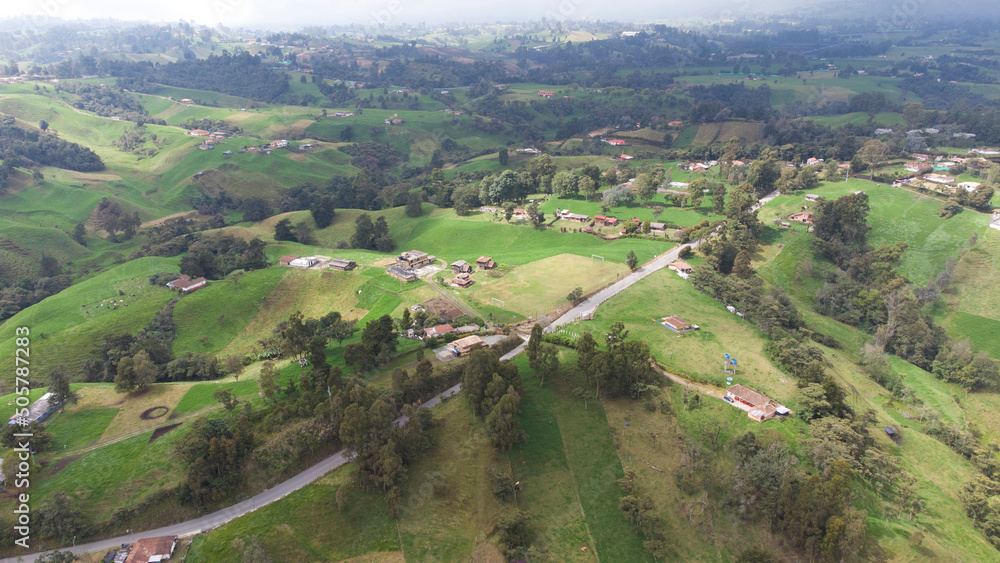
Panoramic natural landscape municipality of San Pedrto de los Milagros, Antioquia Colombia, views from the air, drone photography