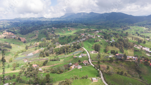  Panoramic natural landscape municipality of San Pedrto de los Milagros, Antioquia Colombia, views from the air, drone photography © KreaFoto