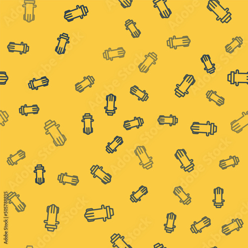 Blue line Water filter icon isolated seamless pattern on yellow background. System for filtration of water. Reverse osmosis system. Vector